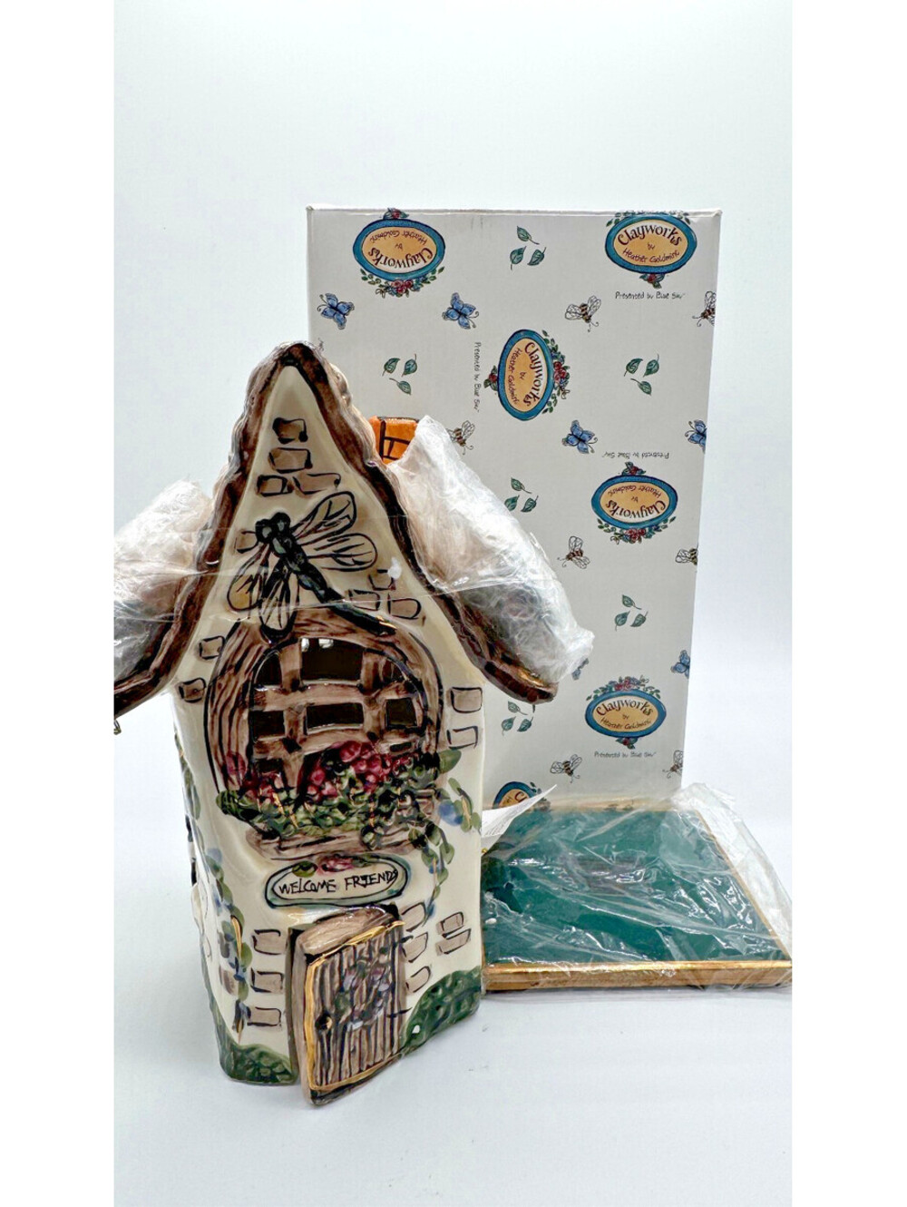 Blue Sky Clayworks Tealight House Heather Goldminc Dragonfly Welcome Friends
